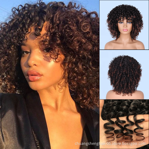cheap wholesale short afro wig synthetic hair high quality fiber high temperature resistant wig curly wigs for black women